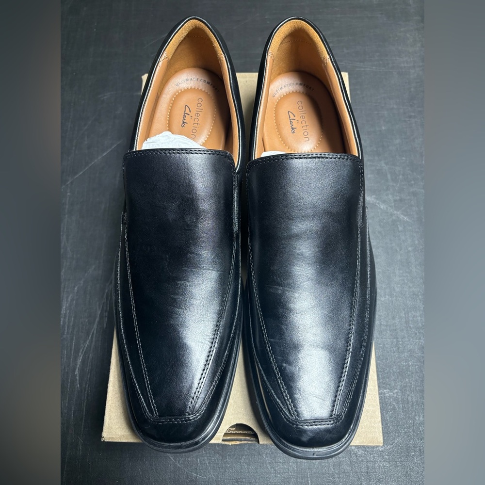 Clarks Mens Dress Shoes Tilden Black Leather Cuir Noir Size 13M